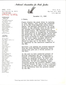 Letter from Brian Heron of the NAIJ, December 17, 1969 (Includes Fact Sheet)