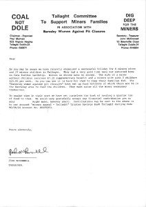 Fundraising Letter (Miners' Strike)