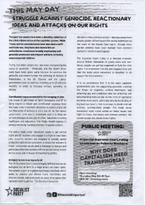 This May Day: Struggle Against Genocide, Reactionary Ideas And Attacks On Our Rights