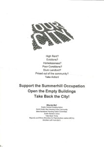 Our City: Support the Summerhill Occupation, Open the Empty Buildings, Take Back the City!