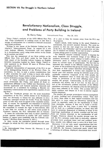 Revolutionary Nationalism, Class Struggle, and Problems of Party Building in Ireland