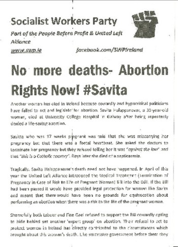No More Deaths- Abortion Rights Now! #Savita