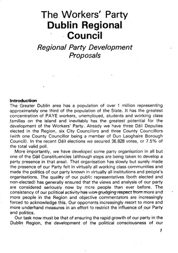 Dublin Regional Council: Regional Party Development Proposals