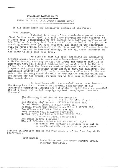 Trade Union and Unemployed Workers Group: Resolutions passed at the April 9th 1978 Conference