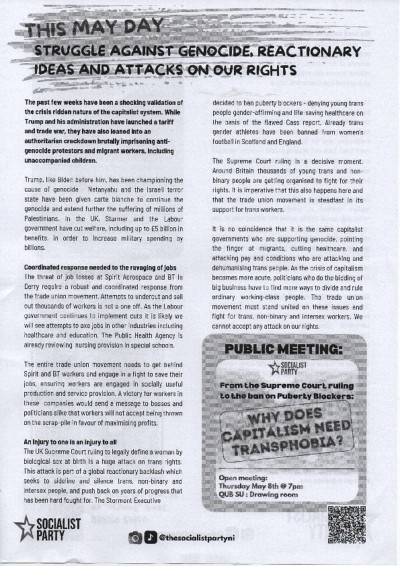 This May Day: Struggle Against Genocide, Reactionary Ideas And Attacks On Our Rights