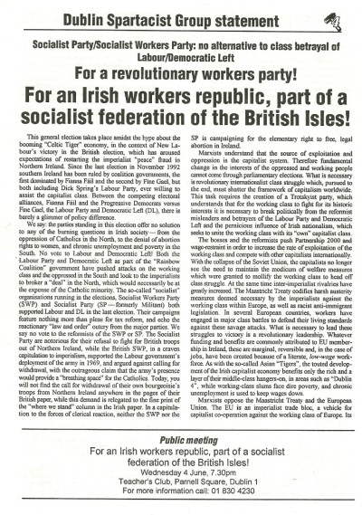 Dublin Spartacist Group Statement