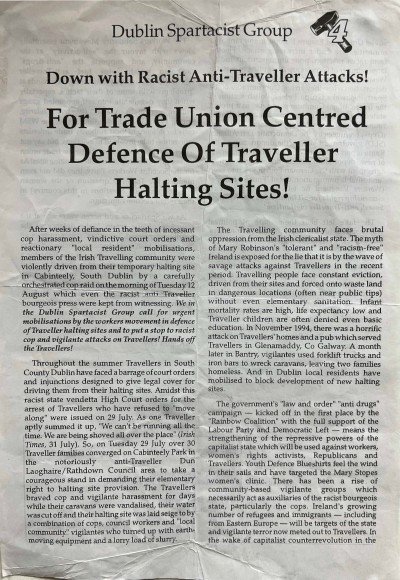 Down With Racist Anti-Traveller Attacks!