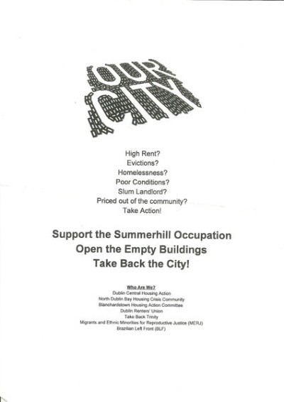 Our City: Support the Summerhill Occupation, Open the Empty Buildings, Take Back the City!