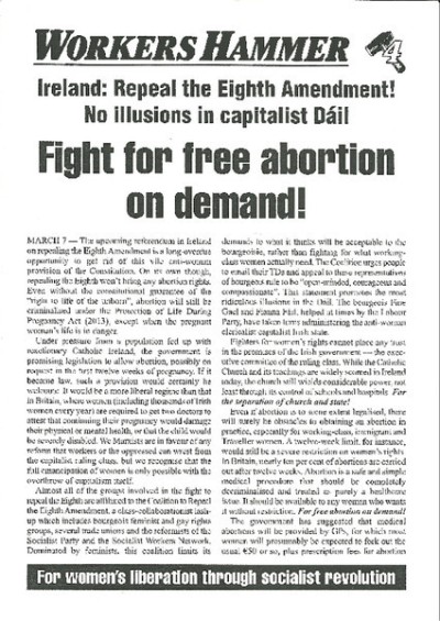 Workers Hammer: Fight For Free Abortion On Demand!