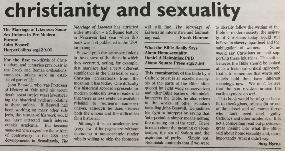 "Christianity & Sexuality", from Gay Community News, April 1995.