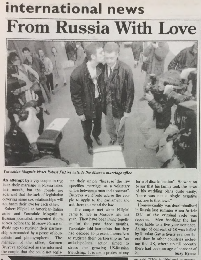 "From Russia with Love", from Gay Community News, No. 62. May 1994.