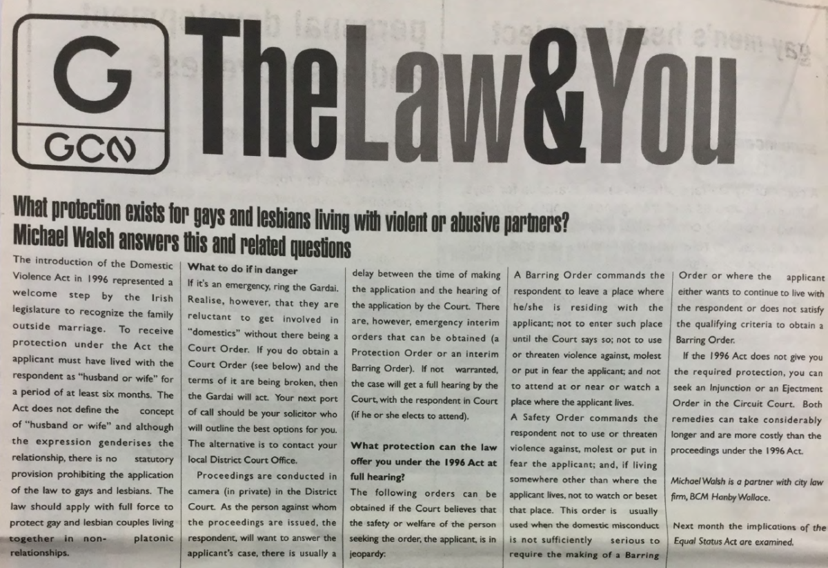 "The Law and You", from Gay Community News, No. 133. October 2000.