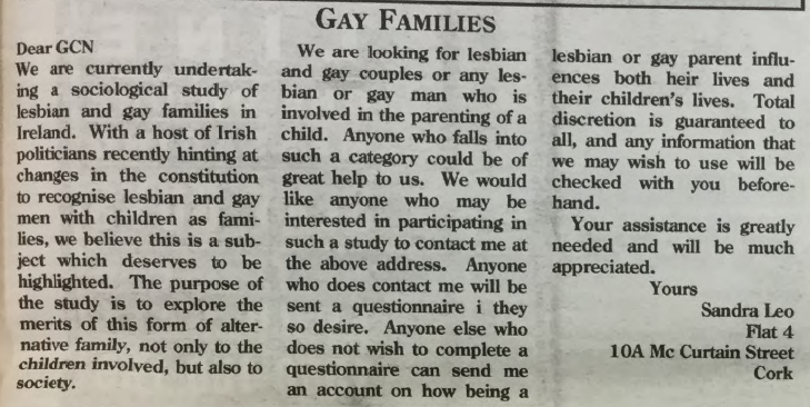 "Letter: Gay Families", from Gay Community News, No. 81. February 1996.
