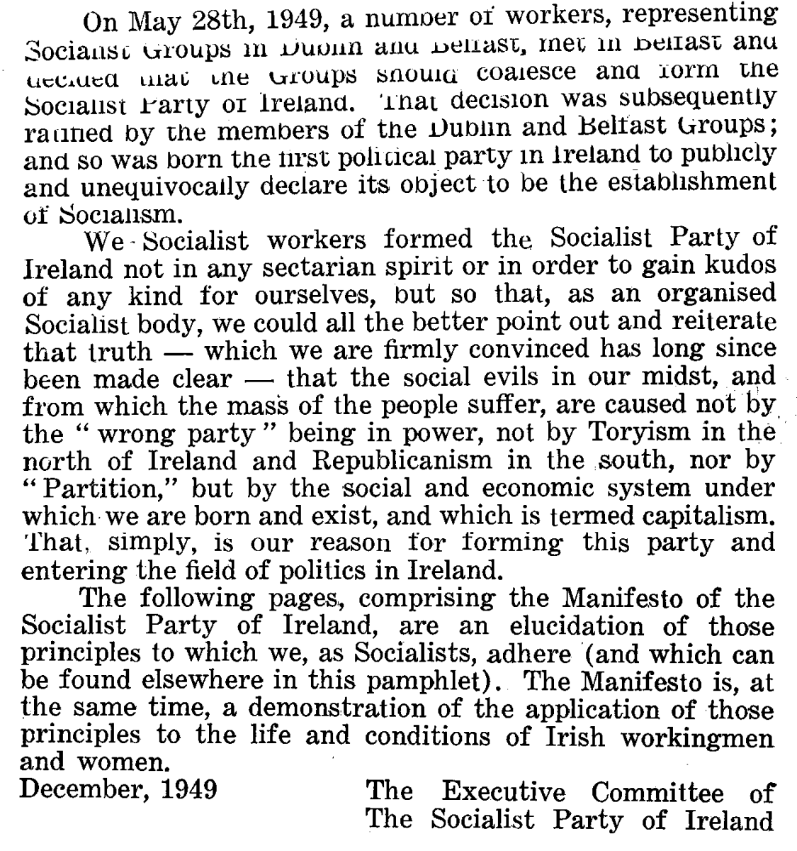 Preface to the Socialist Party of Ireland Manifesto (1949)